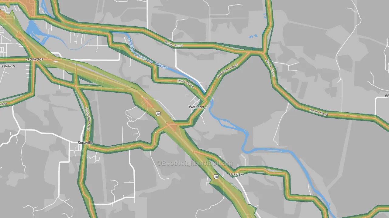 Waterloo, OR Map of Noise Levels in Waterloo