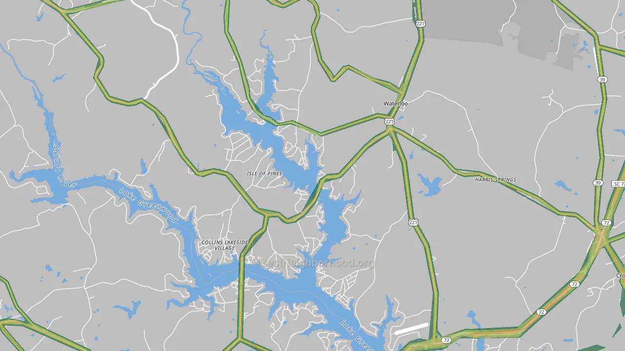 Waterloo, SC Map of Noise Levels in Waterloo