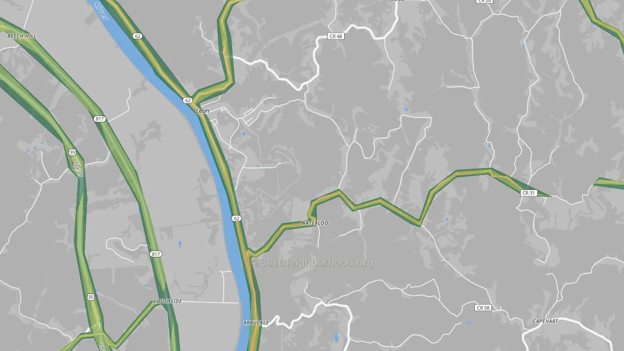 Waterloo, WV Map of Noise Levels in Waterloo