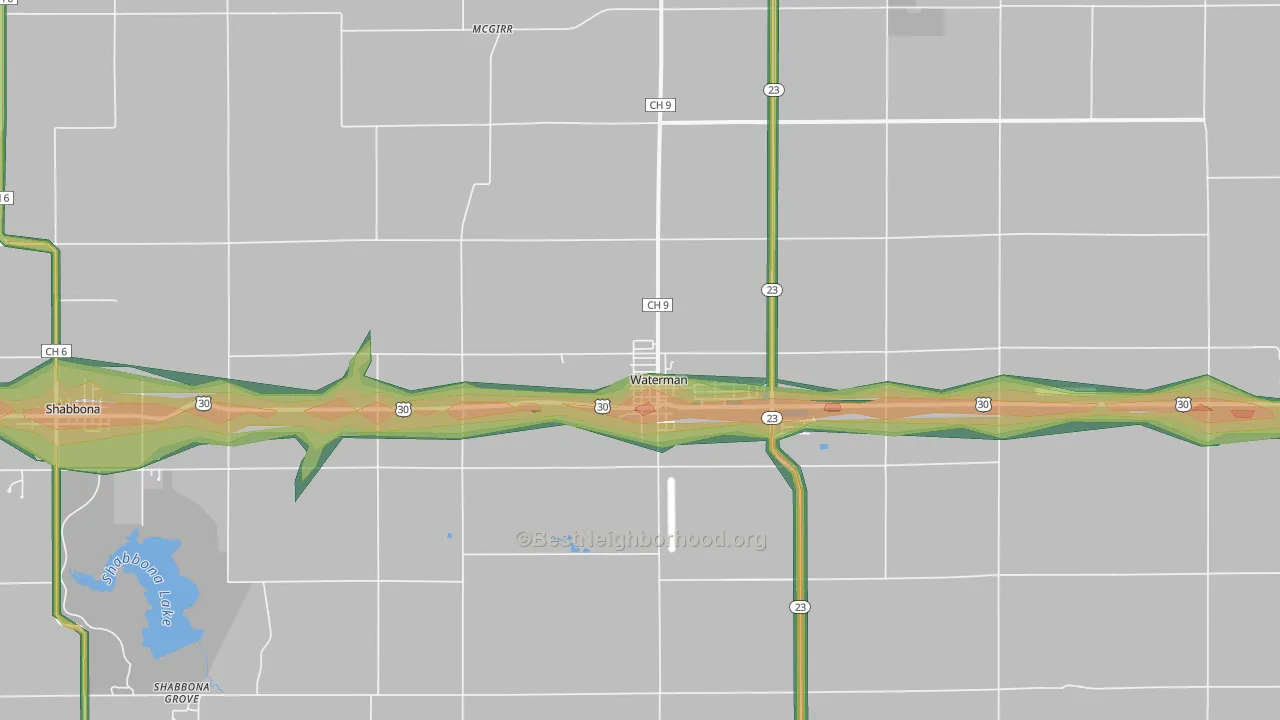 Waterman, IL Map of Noise Levels in Waterman