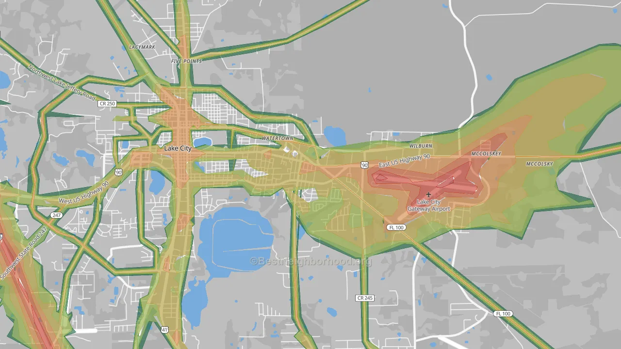 Watertown, FL Map of Noise Levels in Watertown