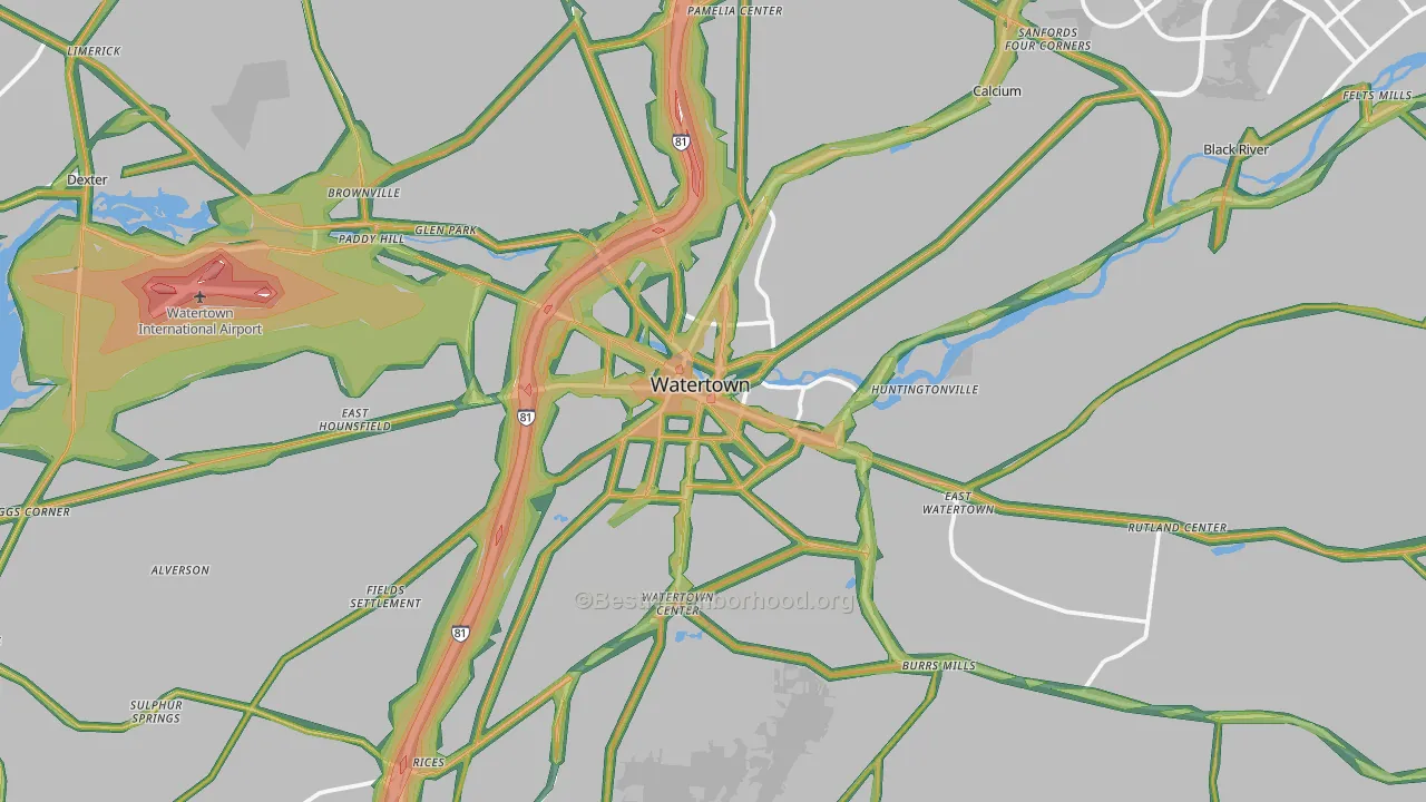 Watertown, NY Map of Noise Levels in Watertown