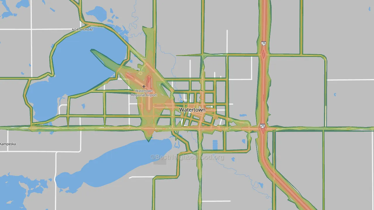 Watertown, SD Map of Noise Levels in Watertown