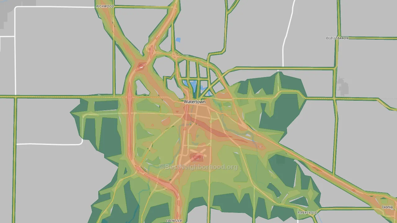 Watertown, WI Map of Noise Levels in Watertown