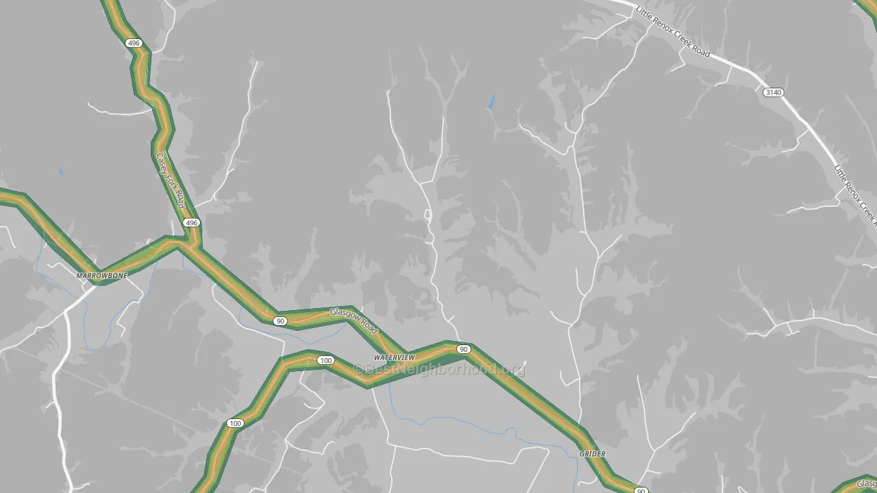 Waterview, KY Map of Noise Levels in Waterview