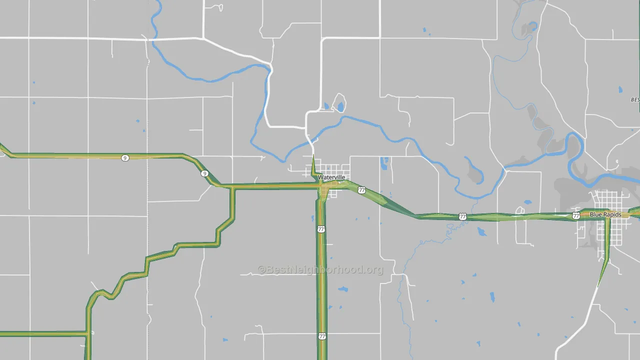Waterville, KS Map of Noise Levels in Waterville