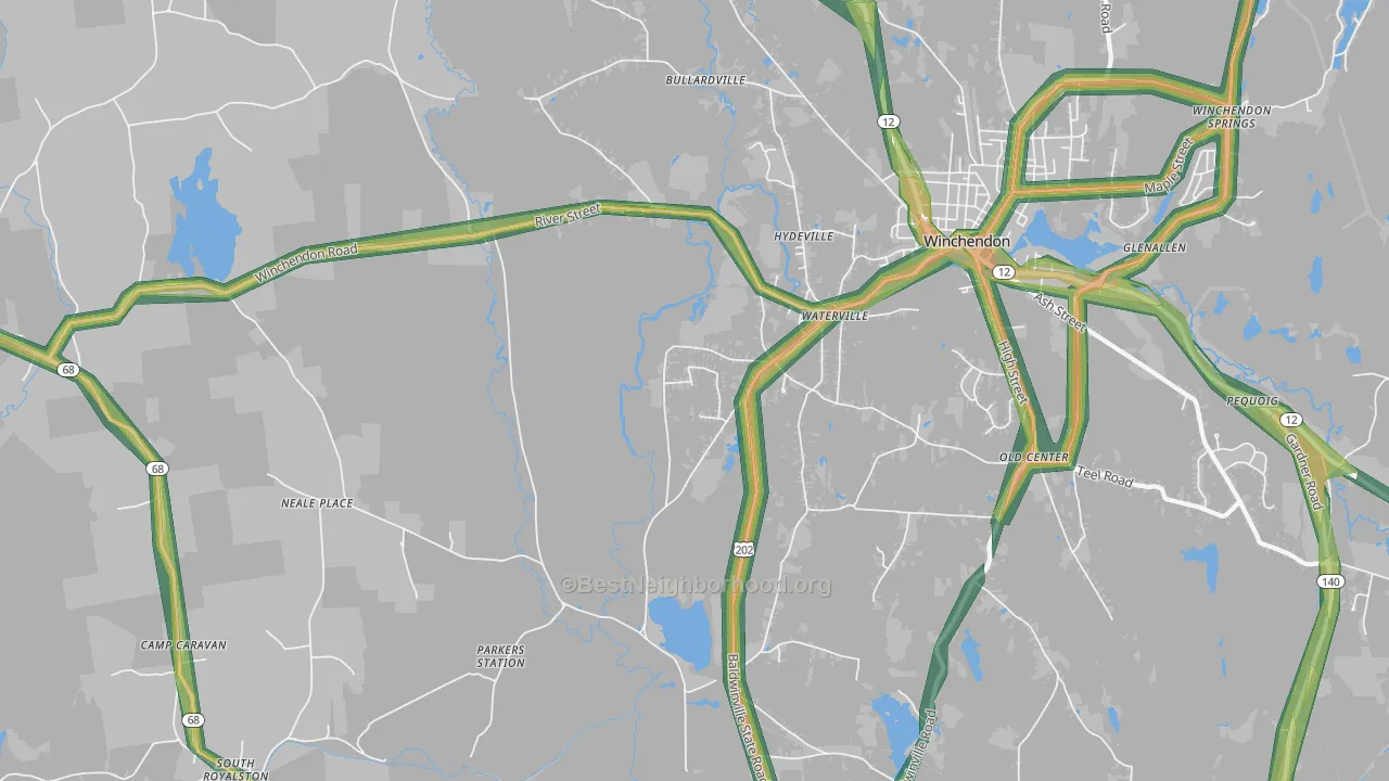 Waterville, MA Map of Noise Levels in Waterville