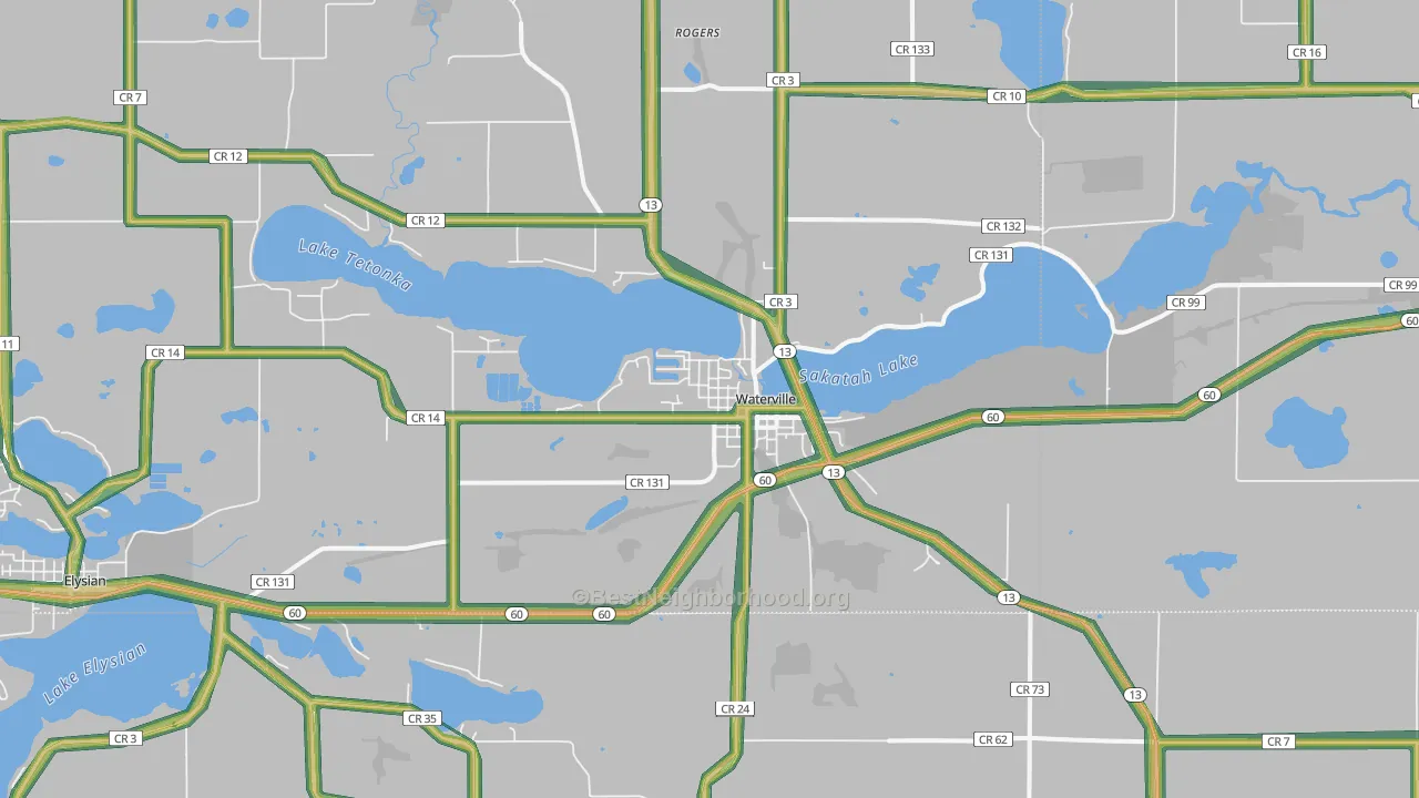 Waterville, MN Map of Noise Levels in Waterville