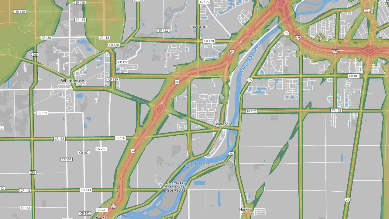 Waterville, OH Map of Noise Levels in Waterville