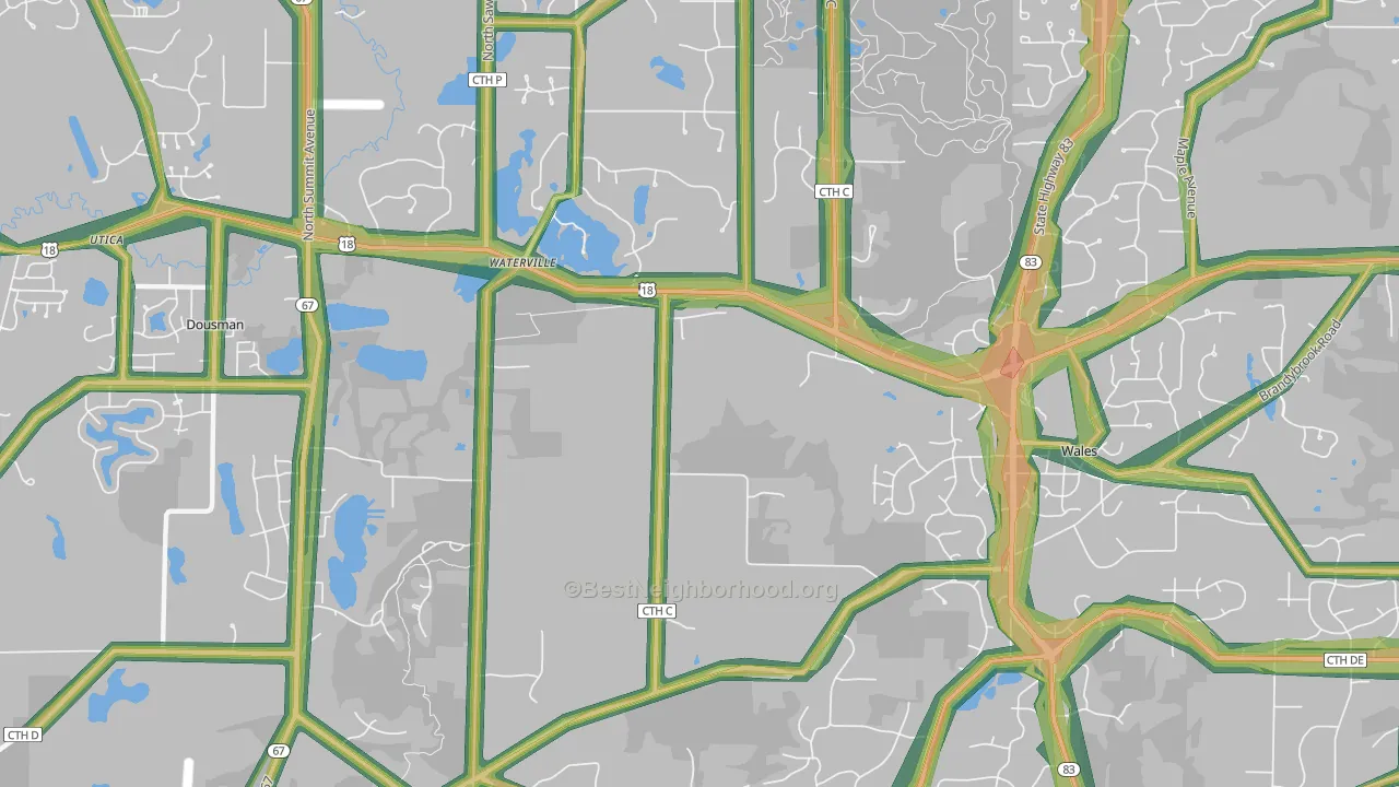 Waterville, WI Map of Noise Levels in Waterville