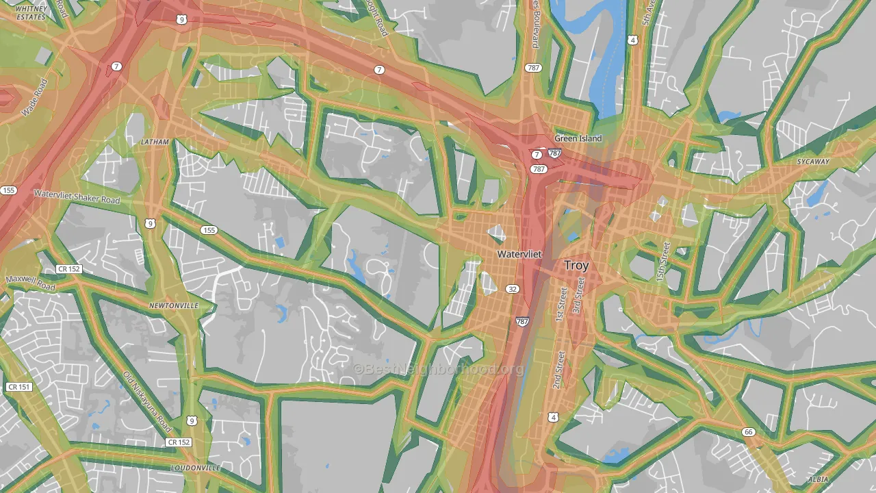 Watervliet, NY Map of Noise Levels in Watervliet