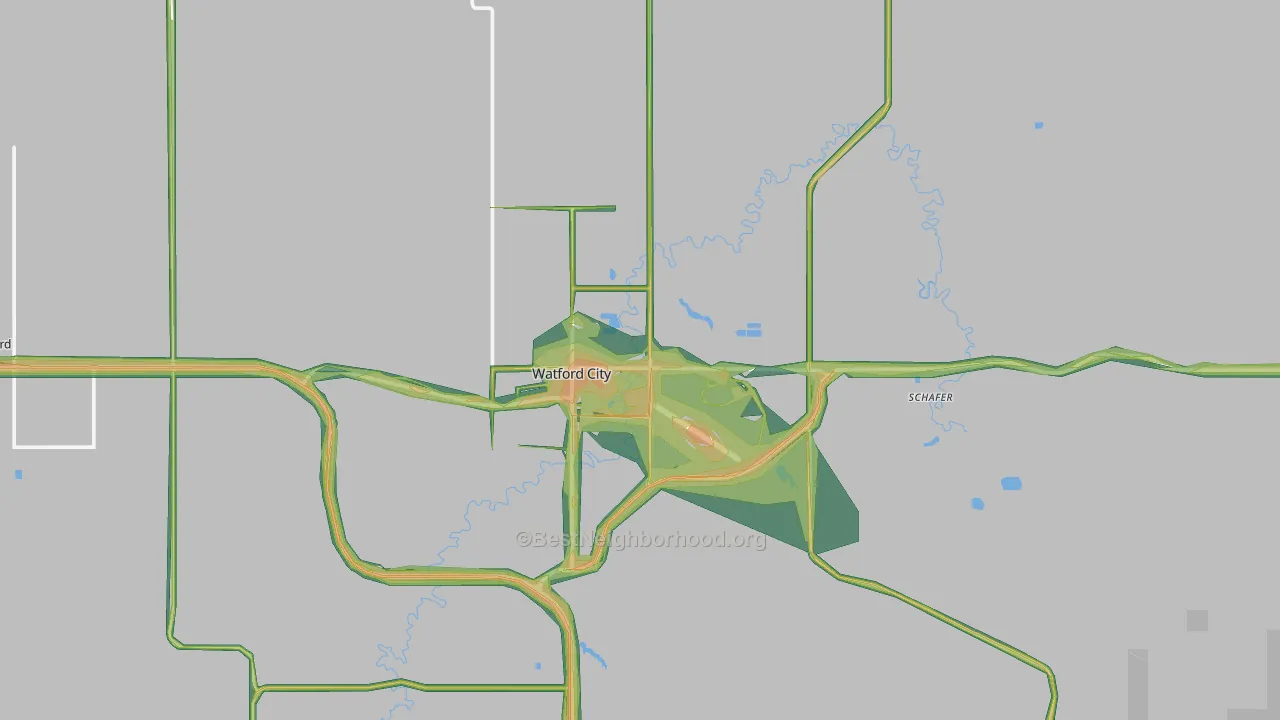 Watford City, ND Map of Noise Levels in Watford City