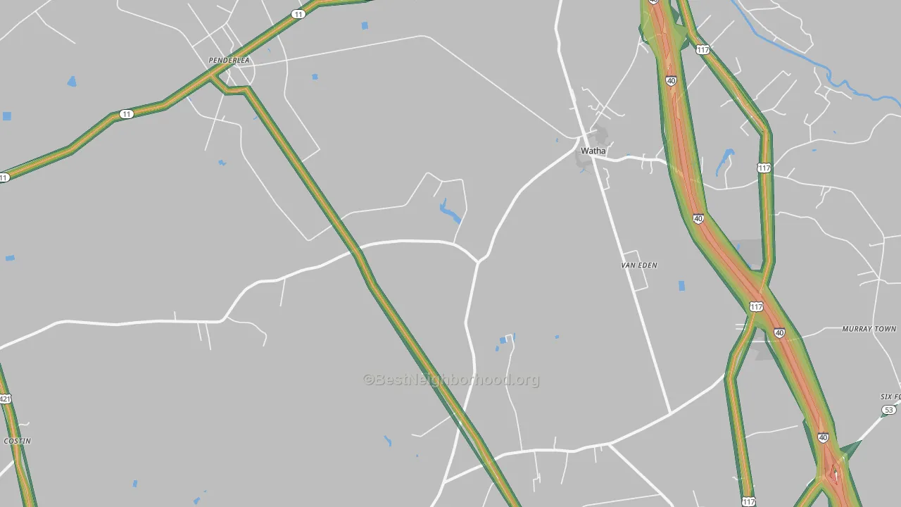 Watha, NC Map of Noise Levels in Watha