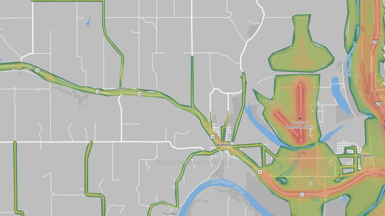 Wathena, KS Map of Noise Levels in Wathena