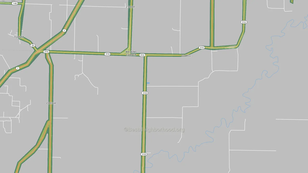Watkins Corner, AR Map of Noise Levels in Watkins Corner