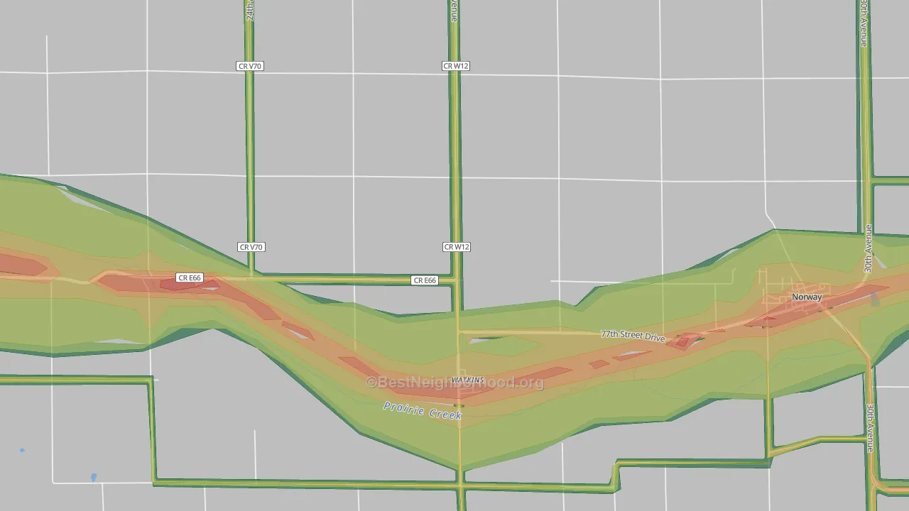 Watkins, IA Map of Noise Levels in Watkins