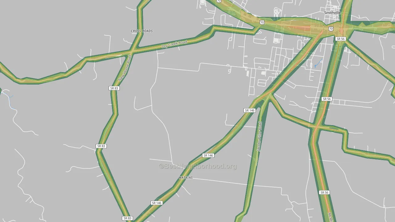 Watkins, TN Map of Noise Levels in Watkins