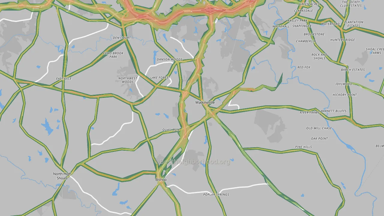 Watkinsville, GA Map of Noise Levels in Watkinsville