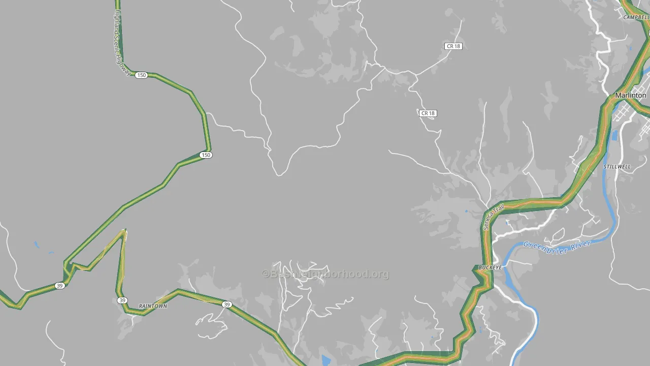 Watoga, WV Map of Noise Levels in Watoga