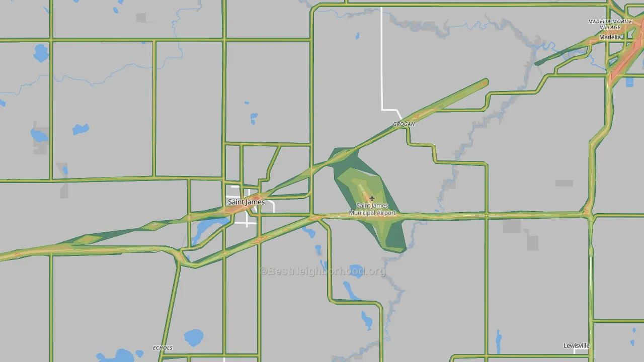 Watonwan County, MN Map of Noise Levels in Watonwan County
