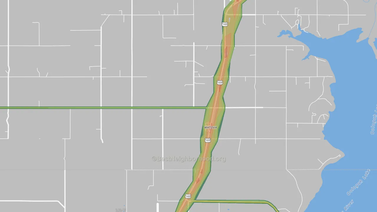 Watova, OK Map of Noise Levels in Watova