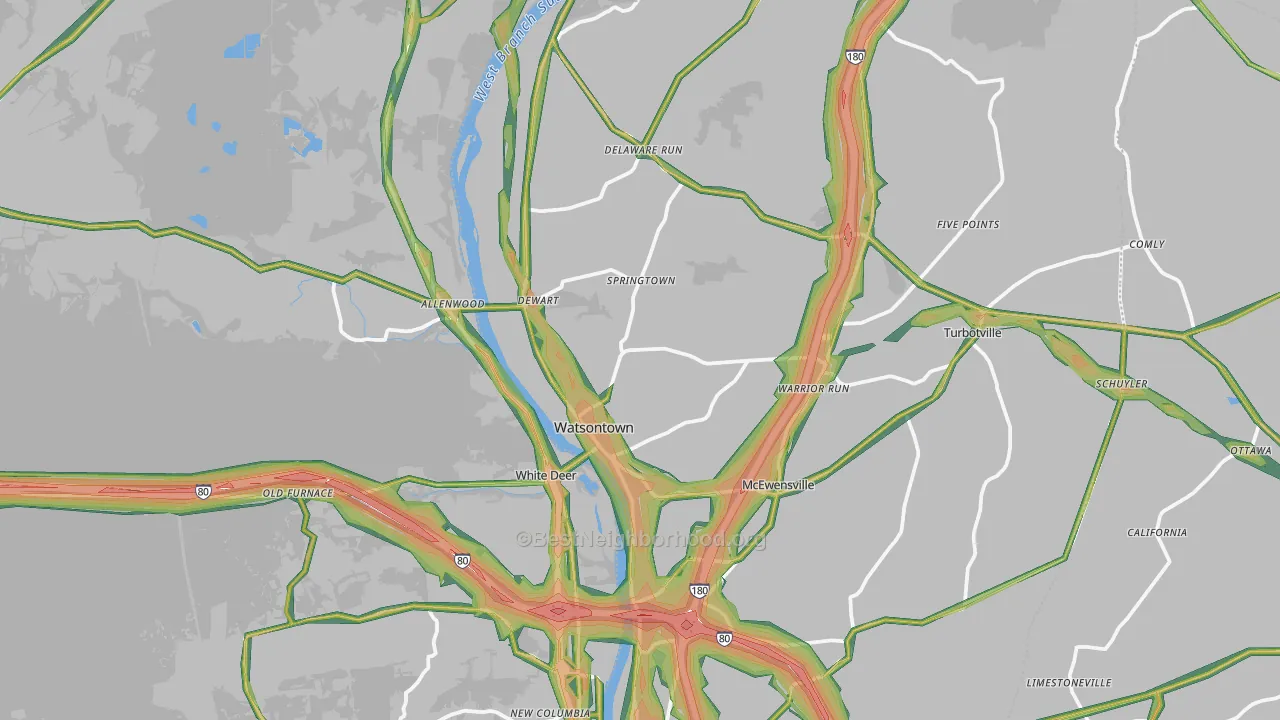 Watsontown, PA Map of Noise Levels in Watsontown