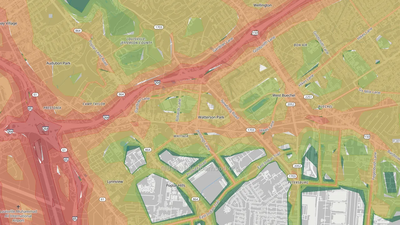 Watterson Park, KY Map of Noise Levels in Watterson Park