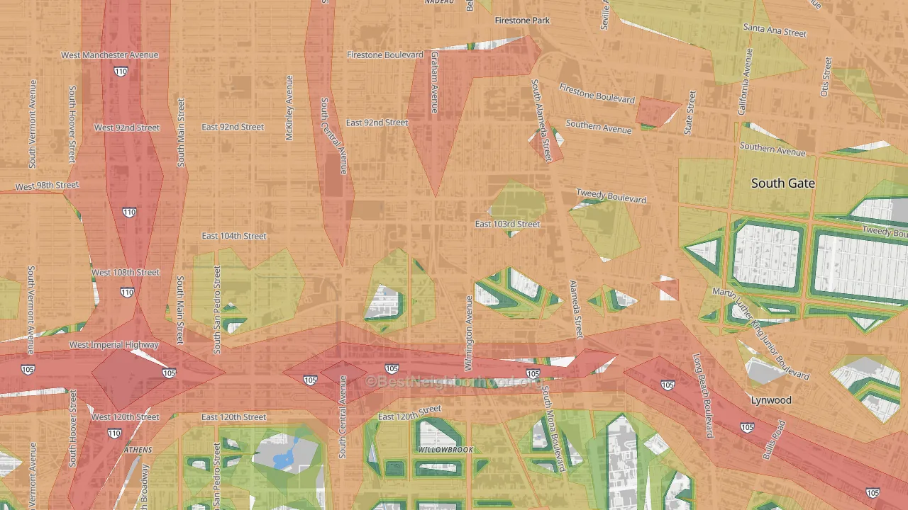 Watts, Los Angeles, CA Map of Noise Levels in Watts