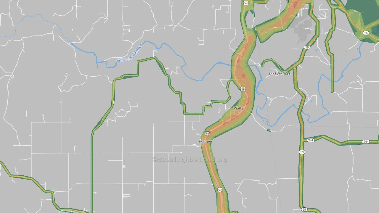 Watts, OK Map of Noise Levels in Watts