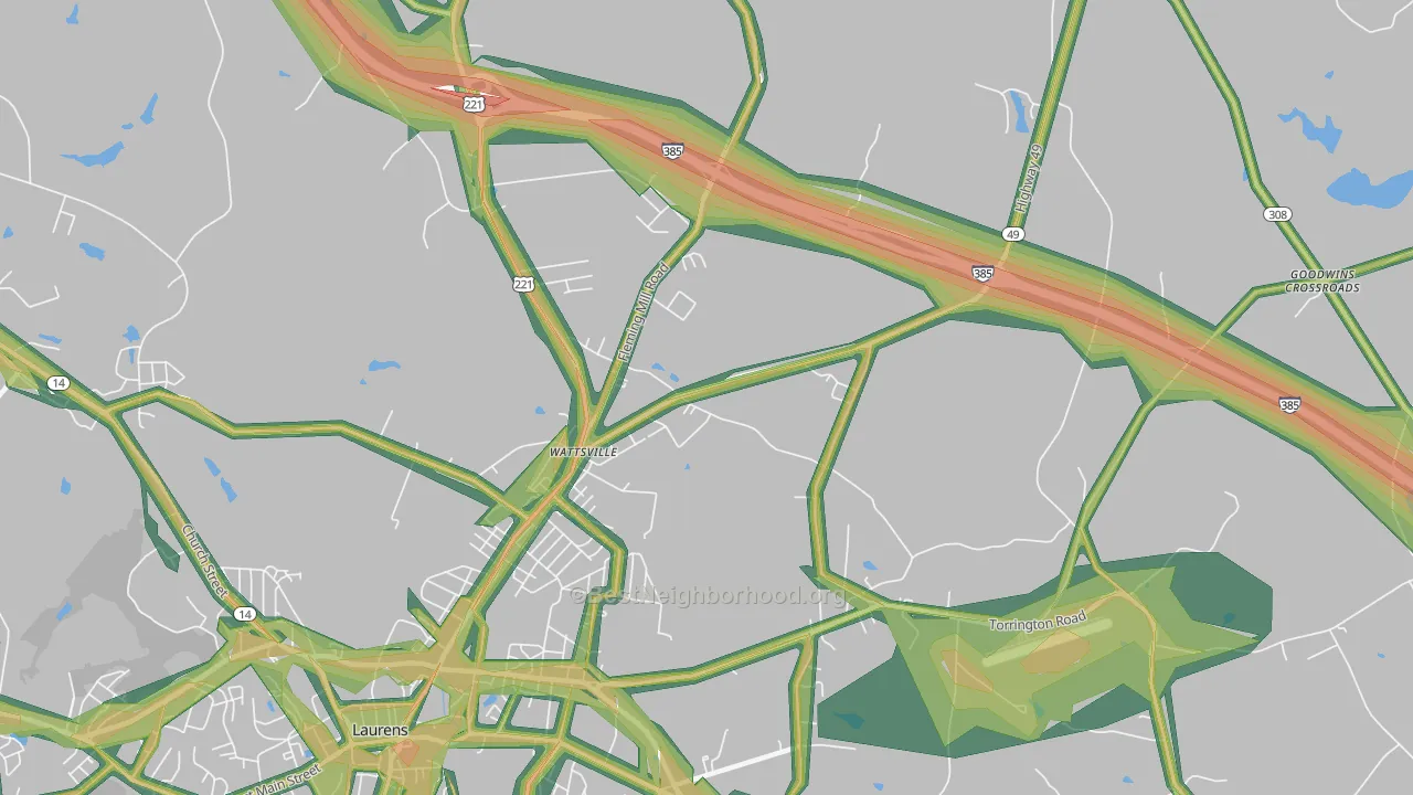 Wattsville, SC Map of Noise Levels in Wattsville
