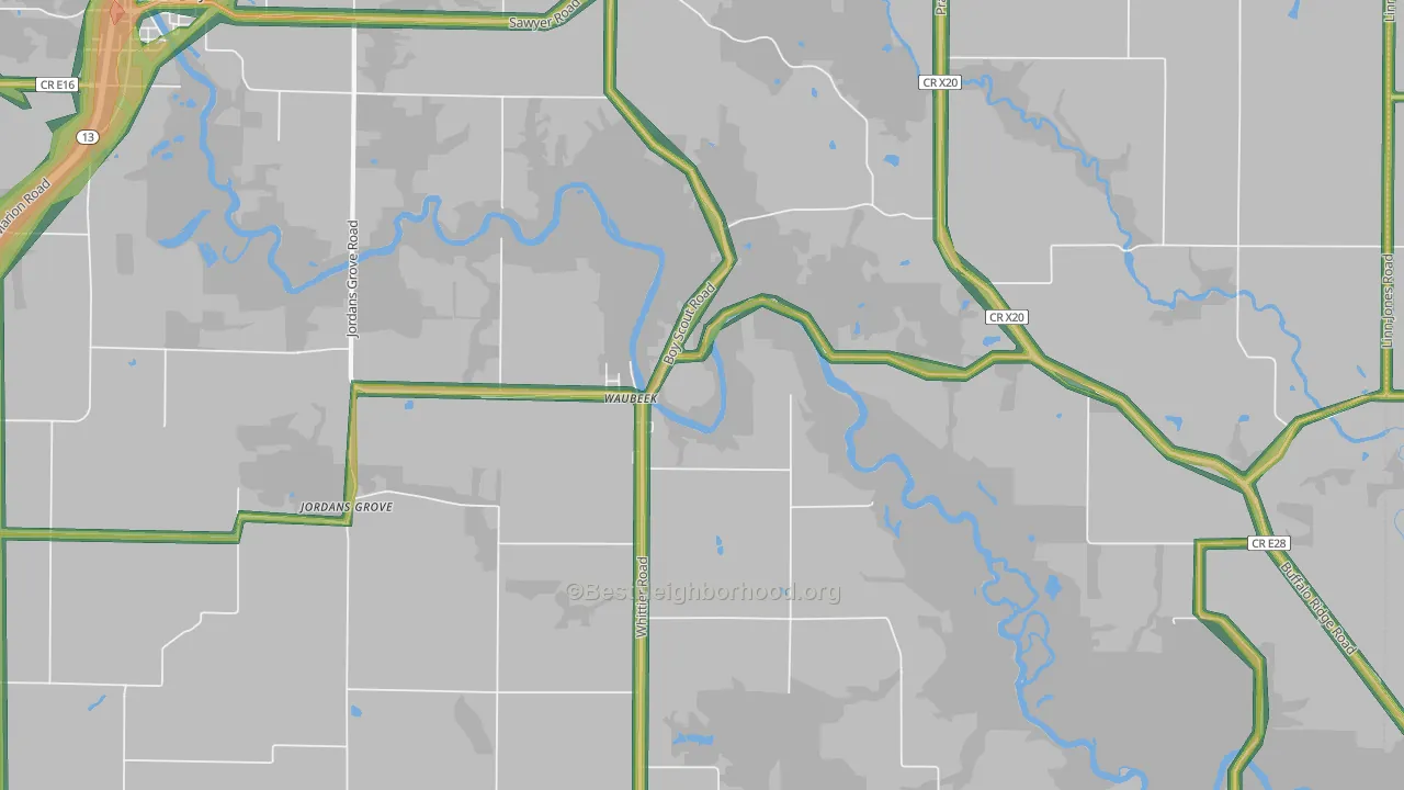 Waubeek, IA Map of Noise Levels in Waubeek