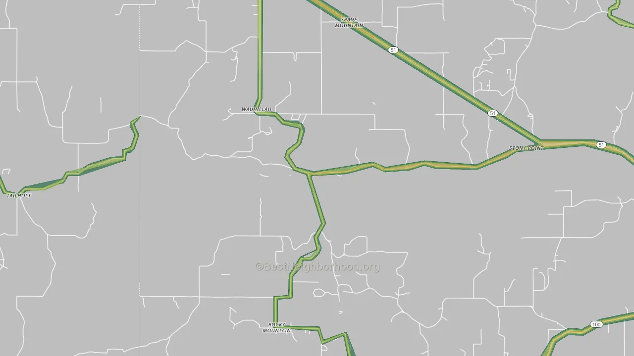 Wauhillau, OK Map of Noise Levels in Wauhillau