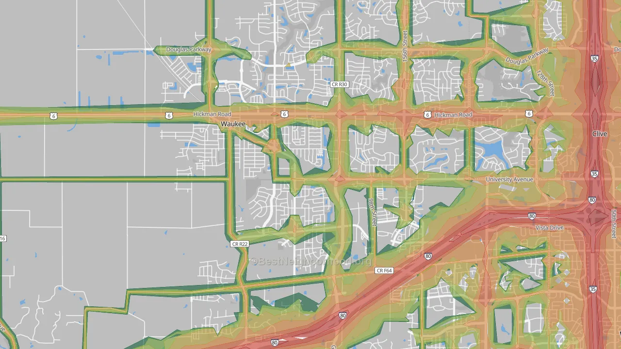 Waukee, IA Map of Noise Levels in Waukee