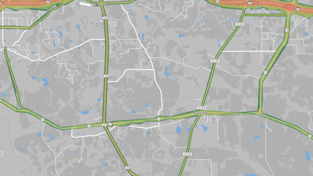 Waukeenah, FL Map of Noise Levels in Waukeenah