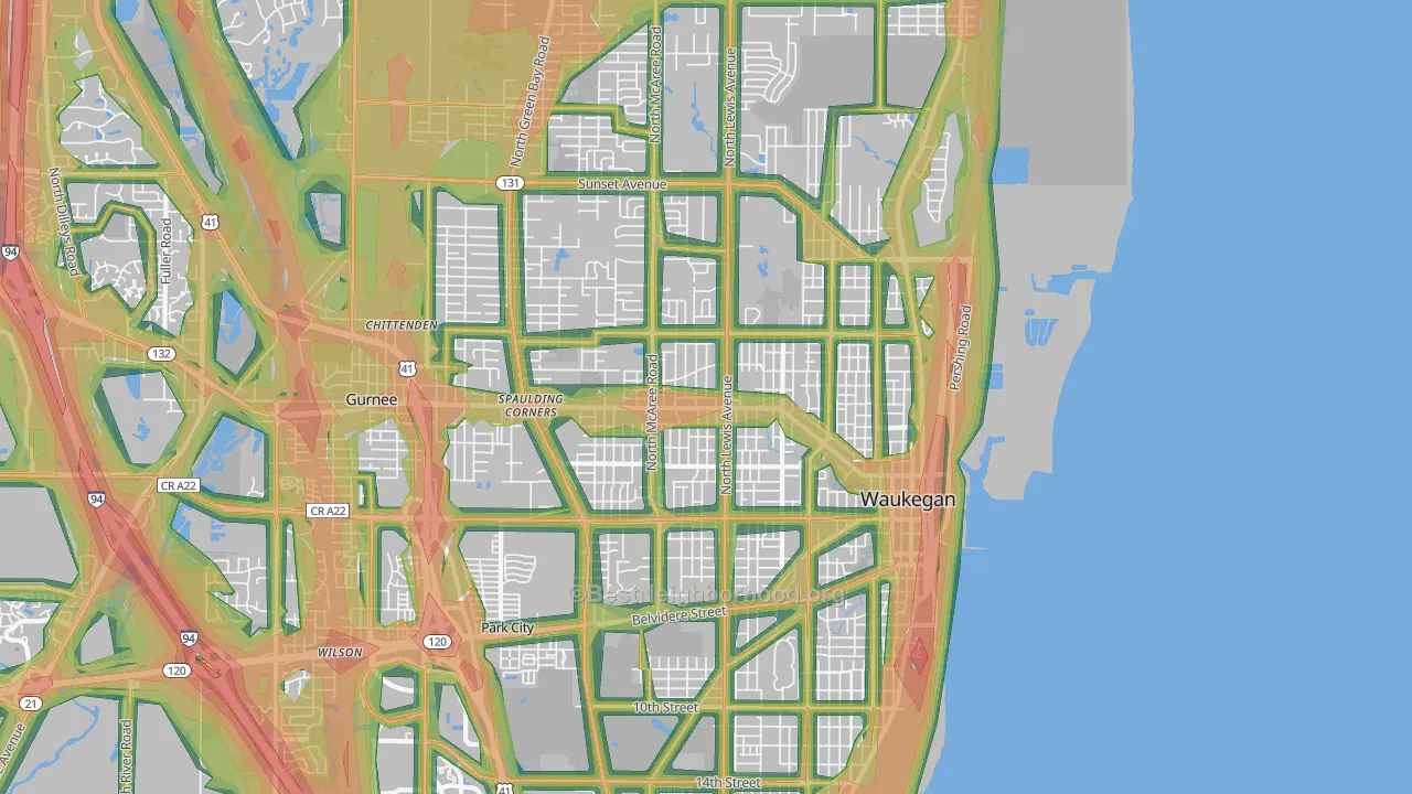 Waukegan, IL Map of Noise Levels in Waukegan