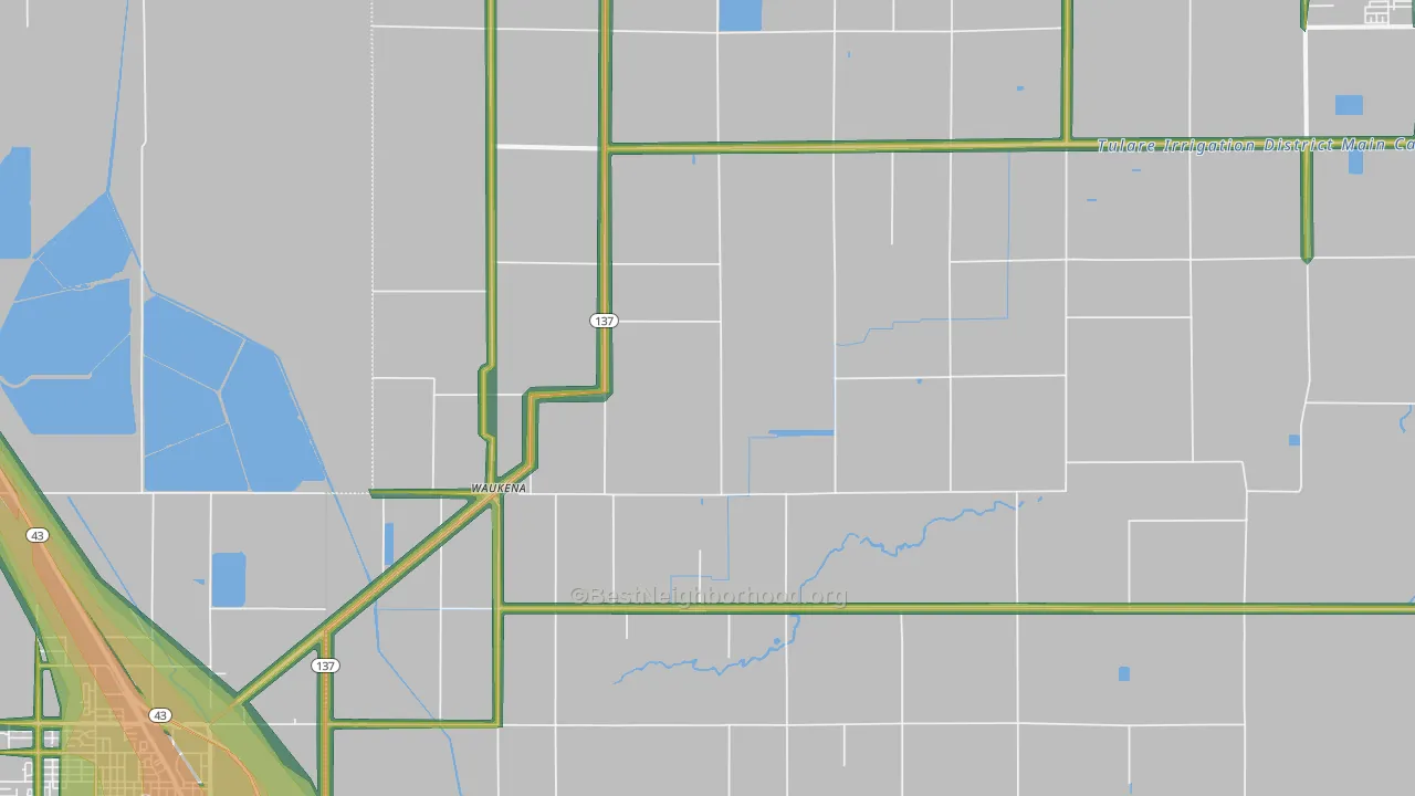 Waukena, CA Map of Noise Levels in Waukena