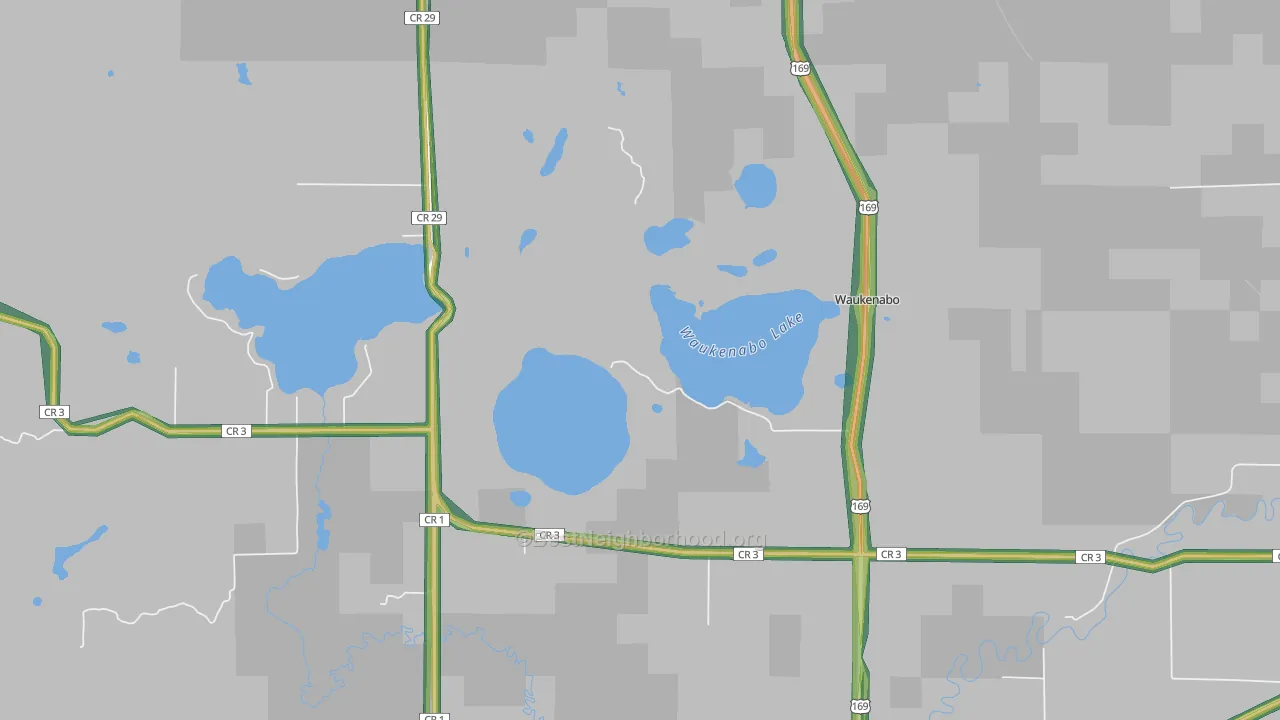 Waukenabo, MN Map of Noise Levels in Waukenabo