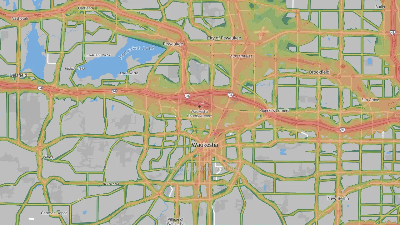 Waukesha County, WI Map of Noise Levels in Waukesha County