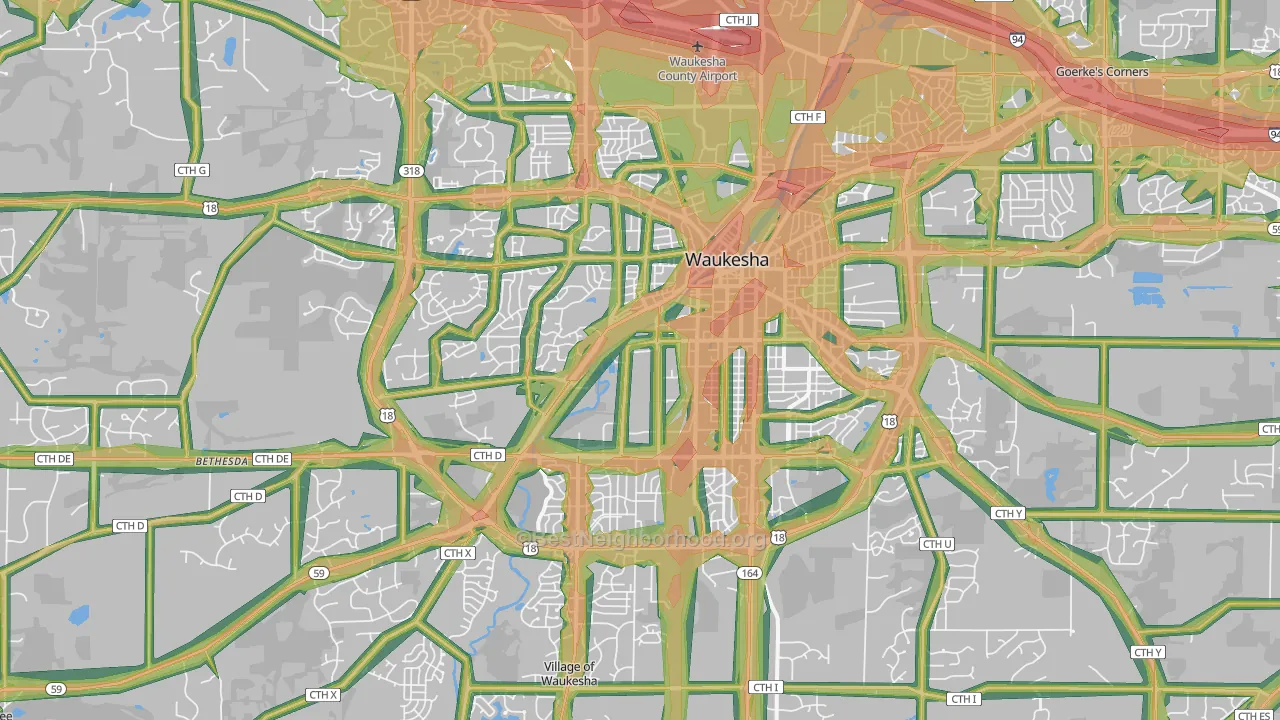 Waukesha, WI Map of Noise Levels in Waukesha