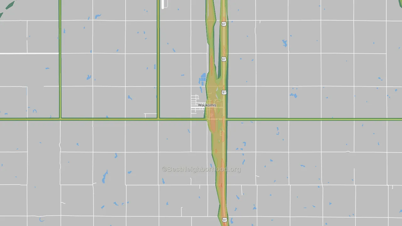 Waukomis, OK Map of Noise Levels in Waukomis