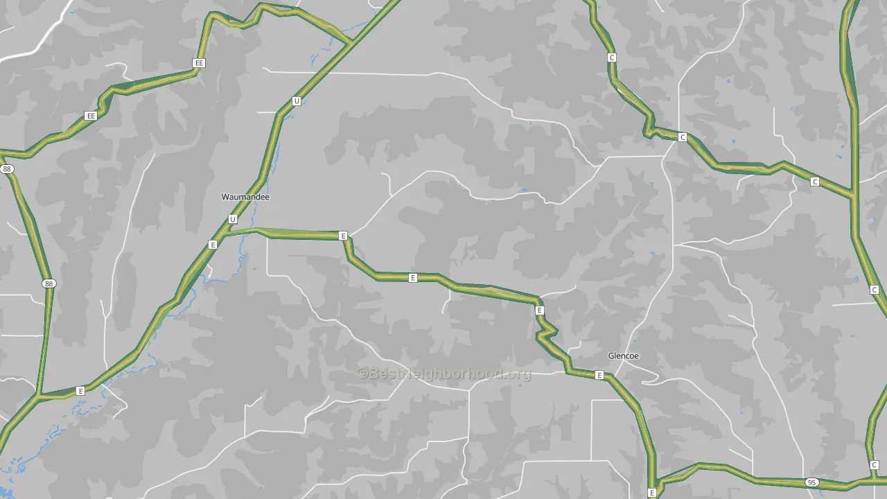 Waumandee, WI Map of Noise Levels in Waumandee
