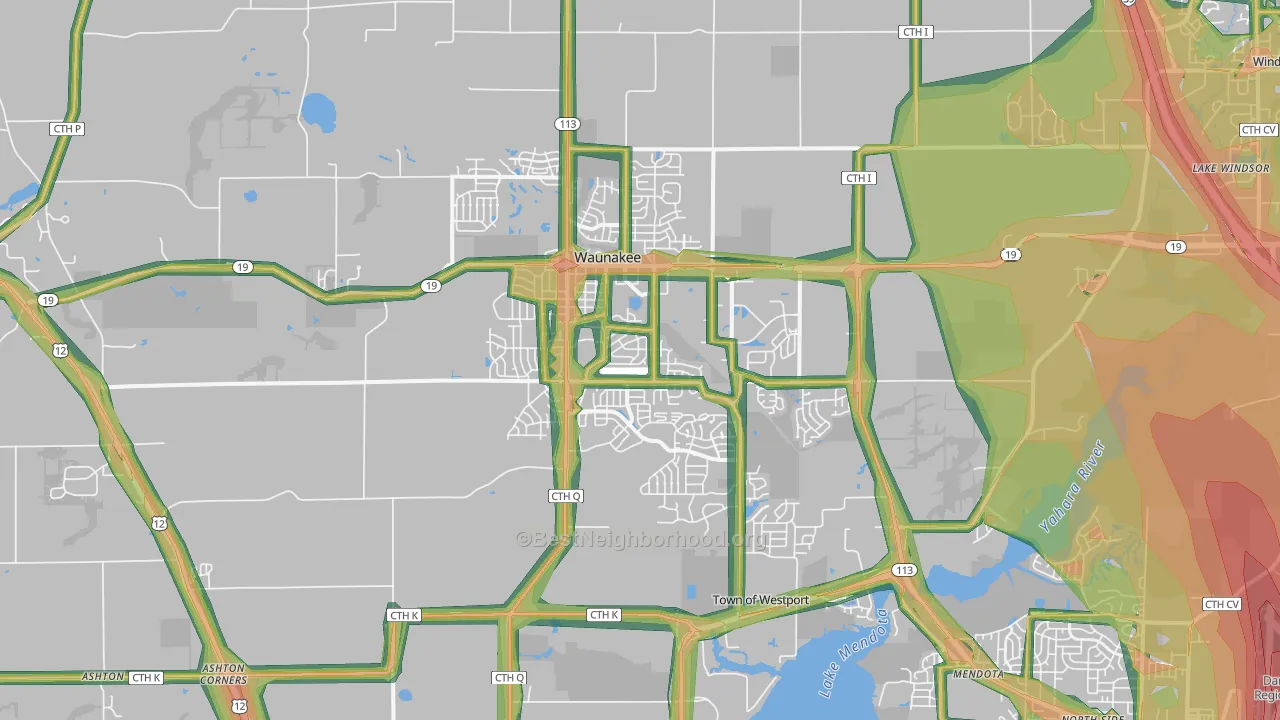 Waunakee, WI Map of Noise Levels in Waunakee