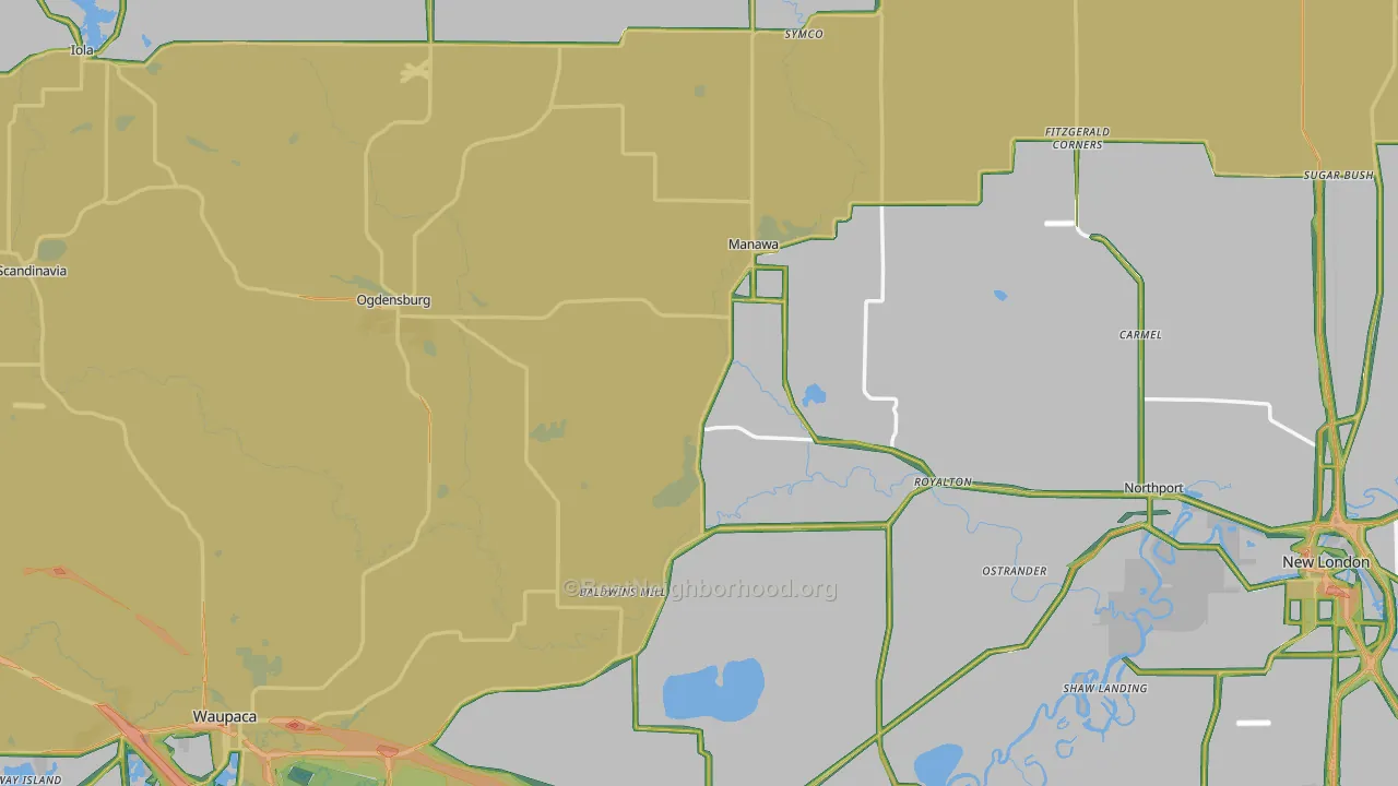 Waupaca County, WI Map of Noise Levels in Waupaca County