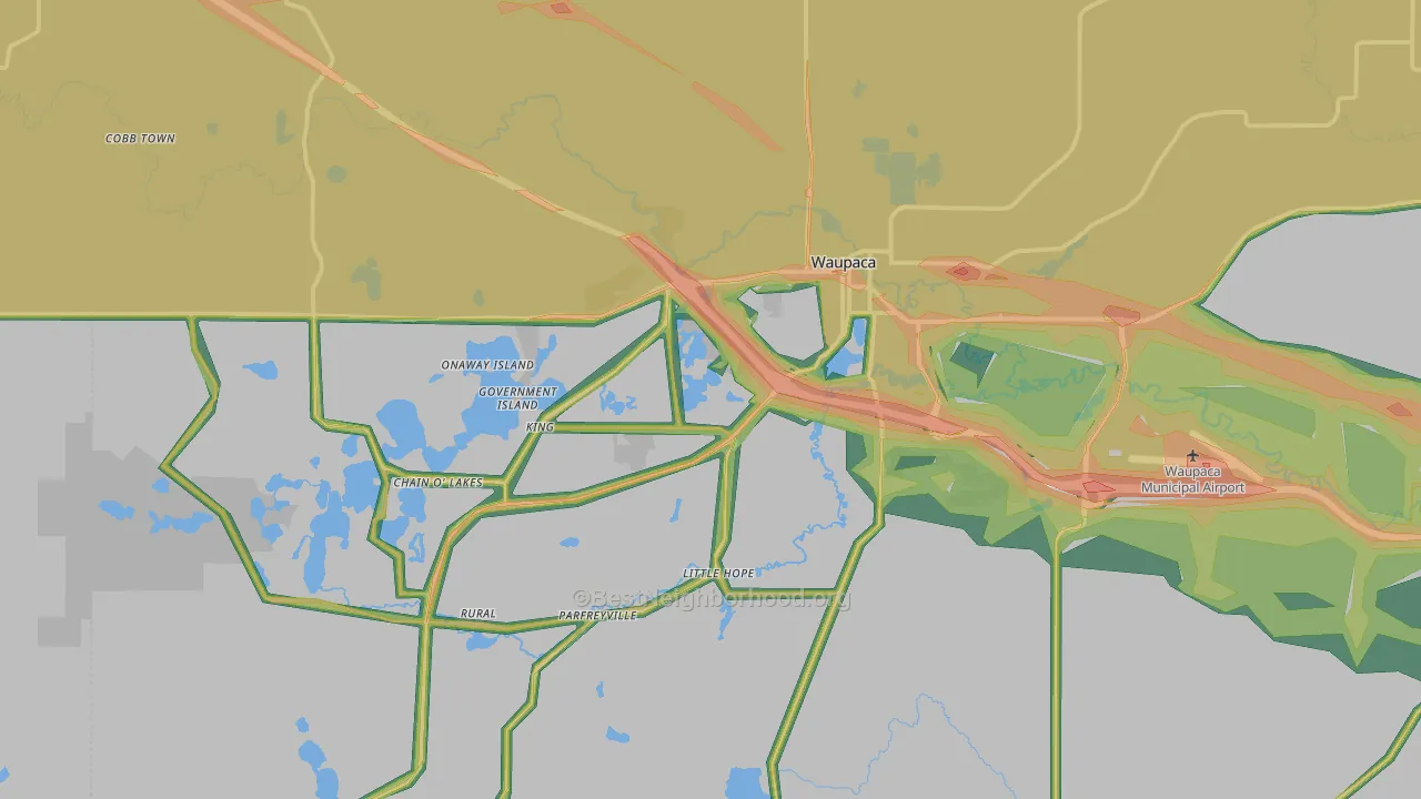 Waupaca, WI Map of Noise Levels in Waupaca