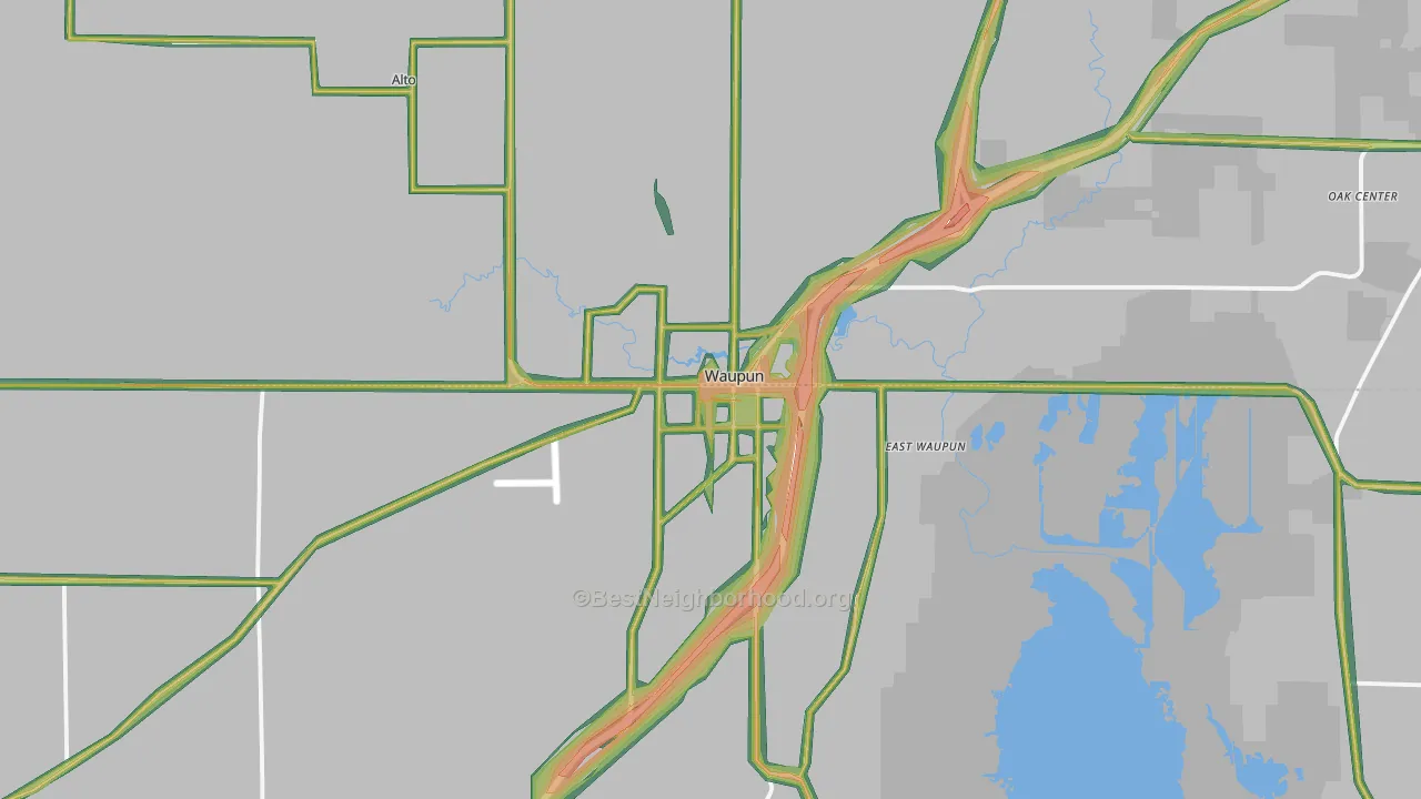 Waupun, WI Map of Noise Levels in Waupun