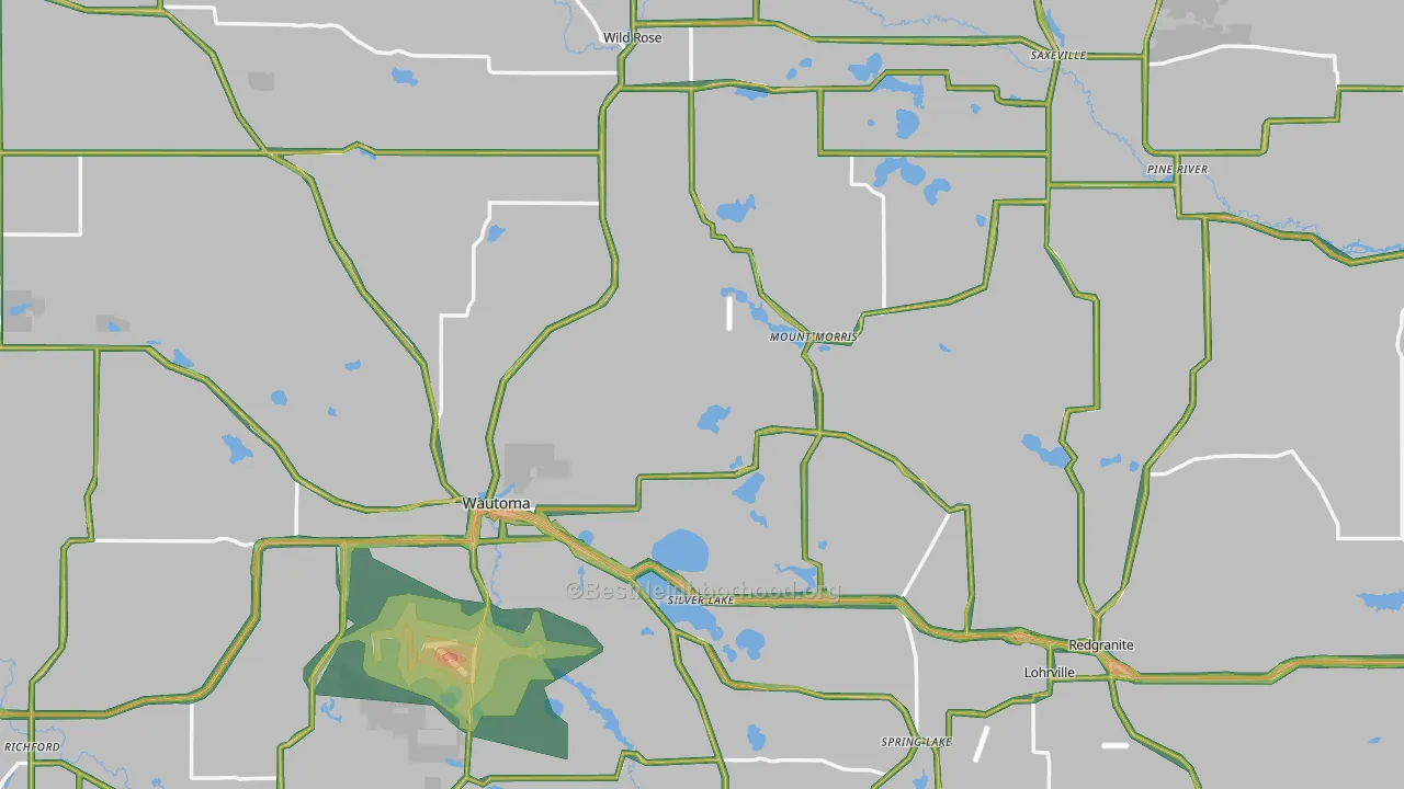 Waushara County, WI Map of Noise Levels in Waushara County