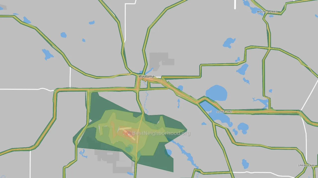 Wautoma, WI Map of Noise Levels in Wautoma