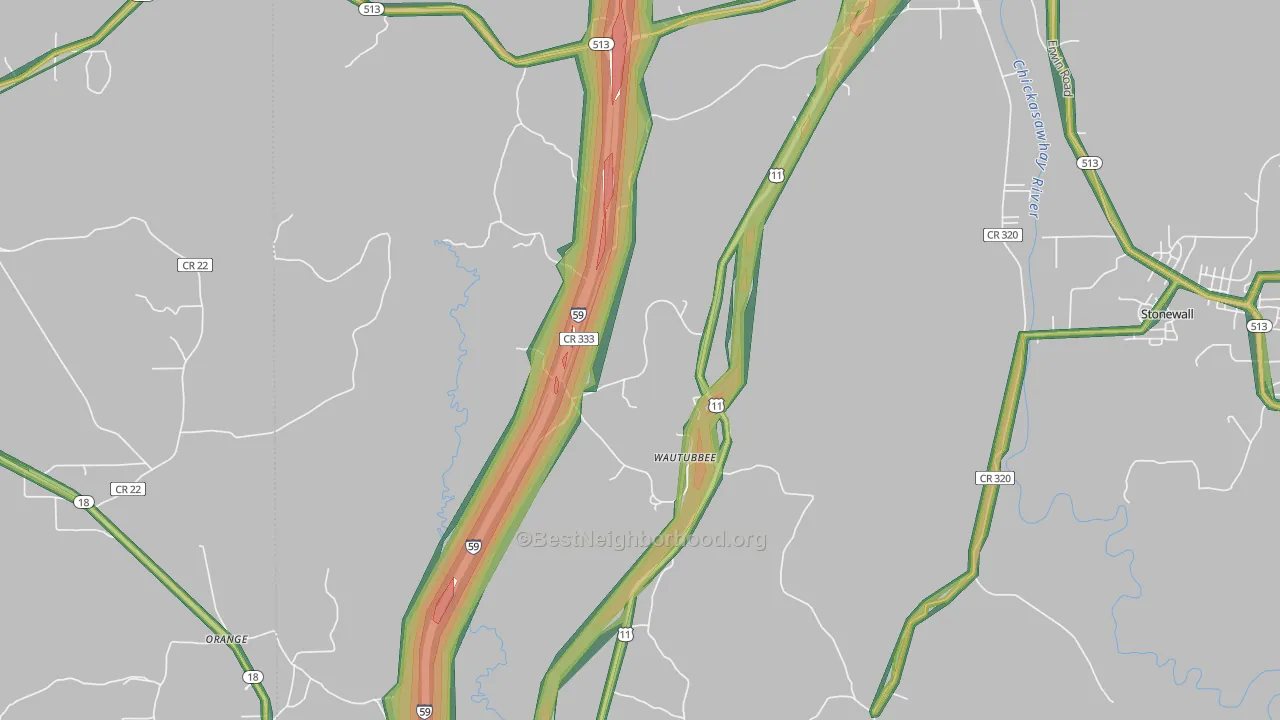 Wautubbee, MS Map of Noise Levels in Wautubbee
