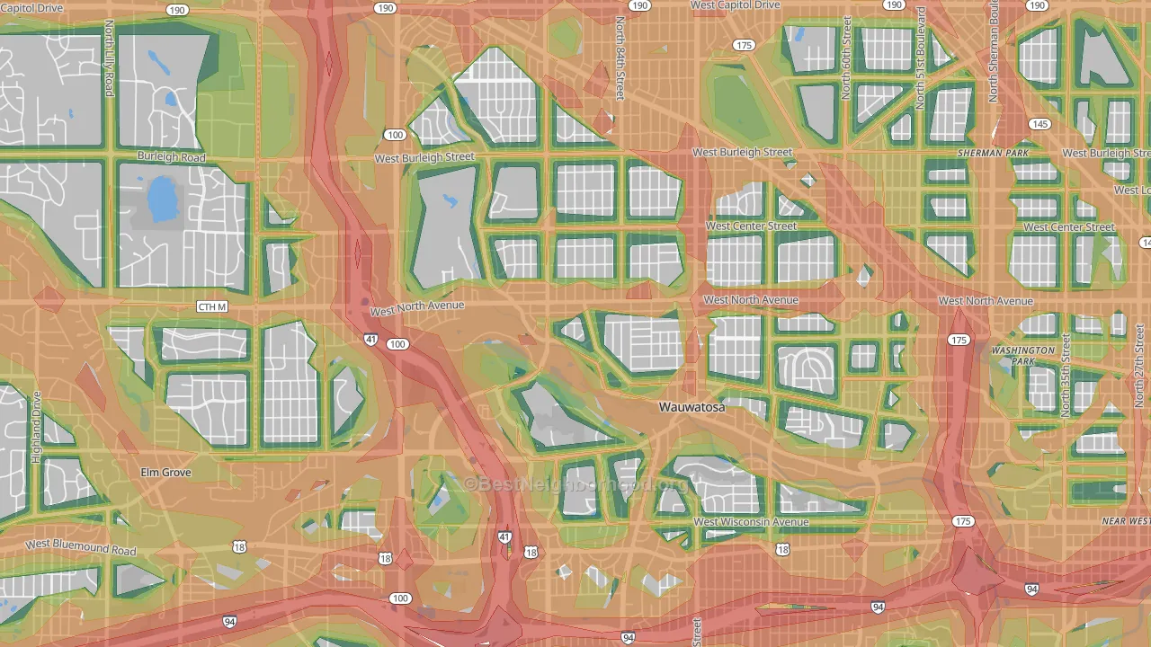 Wauwatosa, WI Map of Noise Levels in Wauwatosa