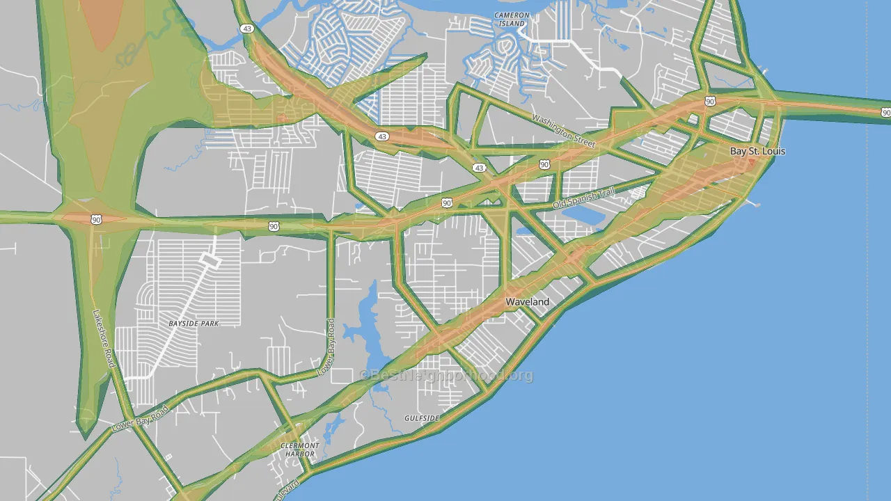 Waveland, MS Map of Noise Levels in Waveland
